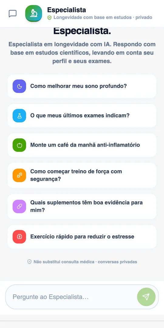 Tela do Especialista com IA
